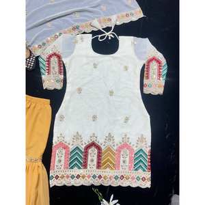 Top de Fiesta sin Mangas de Chifón para Mujer, con Sharara Plazzo y Dupatta, Look Elegante - Product Image 4