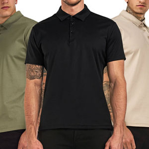 Polo à manches courtes gris foncé pour homme, coupe classique, en coton tricoté, décontracté, respirant, couleur unie, col classique - Product Image 3