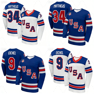 Maillot de hockey sur glace USA unisexe, col en V, manches longues, imprimé par transfert thermique, respirant, anti-humidité, 220g polyester, vêtements de sport - Product Image 1