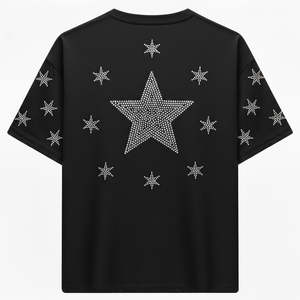 DISCOVER-IMPEX 2026 T-shirt noir pour homme avec étoile en strass, haut de gamme orné de cristaux, style streetwear décontracté et tendance - Product Image 6