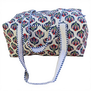 Sac de voyage matelassé en coton fait main indien pour femme, décontracté, avec fermeture éclair, pour le shopping et le week-end - Product Image 1