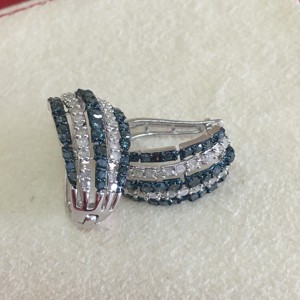 925 Sterling <b>Silver</b> 1.78 Ct Round White Blue Diamond Huggie Hoop <b>Earrings</b> Ladies Womens Everyday Wear Wholesale <b>Wedding</b> Jewelry - Product Image 3