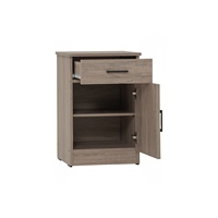 Nakas Minimalis Tahan Lama Berlapis Kayu Oak Gelap dengan 1 Laci untuk Kamar Tidur dan Ruang Tamu Furnitur Rumah Modern