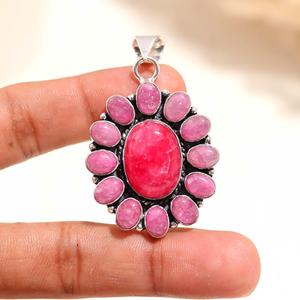 Colgante de Plata de Ley 925 con Piedra de Rodonita Natural, Joyería Hecha a Mano con Piedra Rosa - Product Image 2