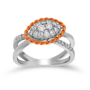 แหวนเพชร Twinkling Vision ทองคำขาว 18K ประดับเพชรทรงมาร์คีส์แบบกลุ่ม แหวนหมั้นพร้อมวงแหวนโรสโกลด์ลายเชือก เครื่องประดับชั้นดี - Product Image 1