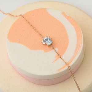 Delicada Pulsera de Aguamarina con Corte Esmeralda, Plata de Ley 925 Certificada, Chapada en Oro Rosa de 14K, Ideal para Regalo - Product Image 1