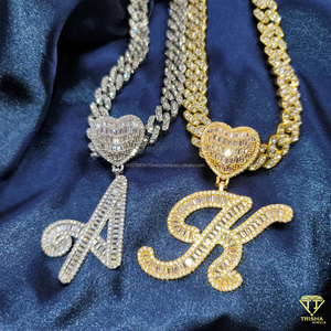 Luxury <b>Initial</b> " K "<b>Pendant</b> Moissanite Diamond Necklace Gold Plated Hip Hop Jewelry For Women Men - Product Image 6
