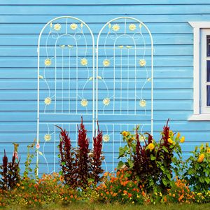 Lot de 4 treillis de jardin en métal blanc crème 180 cm x 50 cm, support antirouille pour plantes grimpantes, pour fleurs d'extérieur, clôtures et portails - Product Image 6