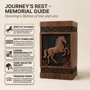 Hand-Carved American Style Wooden Urn <b>Box</b> Horse Design-Personalized <b>Memorial</b> Keepsake Eco-Friendly Durable 200-220 Cubic Inch - Product Image 5