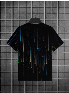 T-shirt à manches courtes pour homme, col rond, imprimé pluie de météores, coupe ajustée, vêtement décontracté, tissu en polyester respirant tricoté - Product Image 2