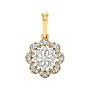 Collar con Colgante de Flor Clásico para Mujer, Oro Amarillo, Diamante Redondo de Corte Brillante, Joyería de Boda - Product Image 1
