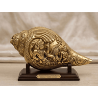 Coquille Vishnu Shankh en laiton plaqué or, style Art déco, confectionnée à la main, pour la Puja hindoue, la décoration spirituelle de la maison et du temple