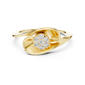 Anillo solitario de oro amarillo macizo de 14k para mujer, con diamante de corte redondo minimalista en forma de hoja, para compromiso, aniversario, regalo de boda - Product Image 1