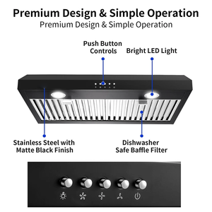 เครื่องดูดควันในครัวแบบติดตั้งใต้ตู้ รุ่น 30 นิ้ว 600 CFM 3 ระดับความเร็ว สีดำ พร้อมไฟ LED - Product Image 5
