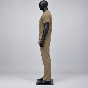 Ensemble de survêtement respirant en tricot gaufré 2 pièces pour homme avec t-shirt et short ES - Product Image 4