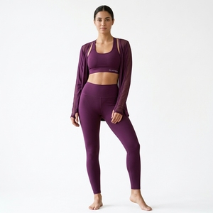 Conjunto Deportivo de Tres Piezas para Mujer, Chaqueta de Malla, Sujetador Deportivo, Leggings de Cintura Alta, Ropa Deportiva para Yoga y Fitness - Product Image 4