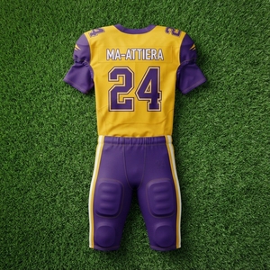 Custom Purple Gold American Football Uniform <b>Padded</b> Jersey <b>Pants</b> Set Team Sports Apparel - Product Image 5