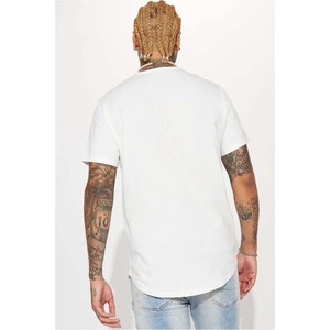 Custom Embroidery <b>Men's</b> White <b>Longline</b> <b>T</b>-<b>Shirt</b> Regular Fit Short Sleeve O-Neck Solid Color Casual Jersey Curved Hem Cotton Top - Product Image 6