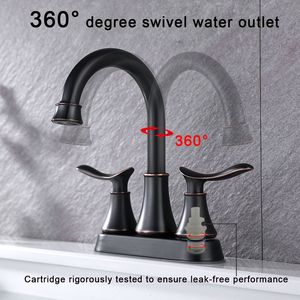 Rubinetto per lavabo a doppia maniglia da 4 pollici in bronzo oliato con scarico a scomparsa e tubi di alimentazione - Product Image 2