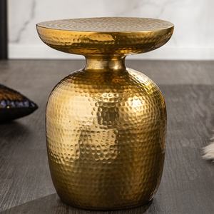 Mesas de tambor de diseño martillado antiguo dorado para sala de estar, muebles interiores modernos, mesas de lámpara lateral martillada para dormitorio - Product Image 2