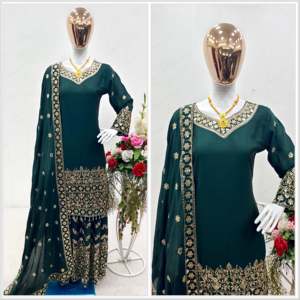 Ensemble haut et sarara pour femme WW Designer, bleu, pour soirée, avec dupatta, taille L - Product Image 3