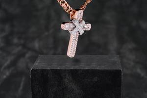 Collier pendentif en diamant double croix VS1-VS2, diamant rond brillant cultivé en laboratoire, bijoux personnalisés, cadeau d'anniversaire unisexe - Product Image 4