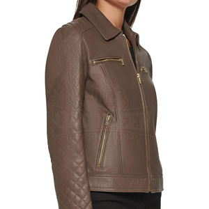 Chaqueta de Motocicleta de Cuero Sintético Verde para Mujer, Cuello Alto, Cierre de Cremallera, Hombros Acolchados, Ropa de Abrigo para Otoño - Product Image 5
