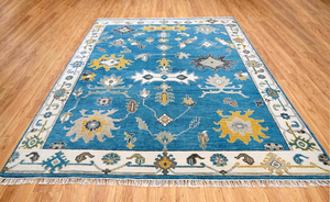 Alfombra de lana anudada a mano de estilo persa tradicional |   Alfombra Moderna Hecha a Mano de Diseño Abstracto en Color Azul, Antideslizante y Apta para Mascotas, 1 Pieza - Product Image 5