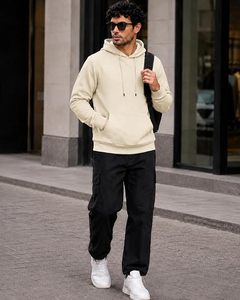Sudadera con Capucha para Hombre, Corte Regular, Color Sólido, con Bolsillo Delantero, Felpa Francesa de Algodón, Estilo Casual para Otoño - Product Image 5