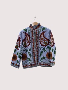 Veste en coton brodée à la main avec des motifs floraux, col mandarin, manches longues, style Prairie Chic, manteau de printemps pour femmes adultes - Product Image 1