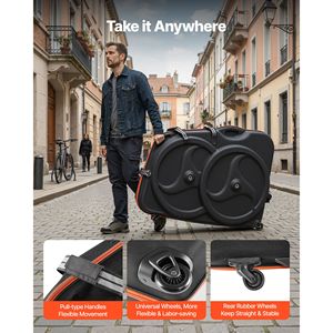 Valigia Nera per Bicicletta con Guscio Rigido in EVA, Fibbia a Sgancio Rapido, Doppia Cerniera, Lucchetto TSA e Ruote - Box per Bici - Product Image 6