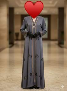 Abaya Hijab de Luxe Droite, Robe Musulmane Style Cotey, Écharpe, avec Superbe Broderie Diamantée sur le Devant, Haute Qualité - Product Image 2