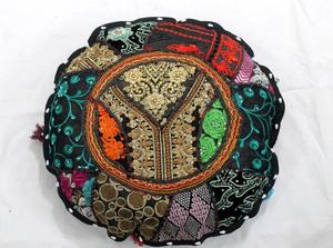 Black Vintage <b>Floral</b> Embroidered Round <b>Cushion</b> <b>Cover</b> Throw Bohemian Floor Patchwork Pillow <b>Cover</b> - Product Image 3
