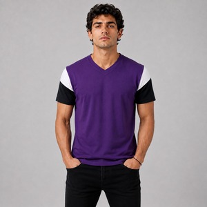 Camiseta de Manga Corta con Cuello en V para Hombre, 100% Algodón, Color Sólido, Tejido de Punto, Corte Regular, Informal, Ecológica, Transpirable, Servicio OEM - Product Image 1