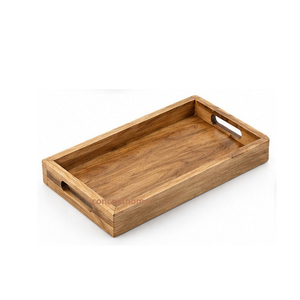 Bandeja de Almacenamiento Rectangular de Madera con Asas de Cuero, Acabado Barnizado, Diseño Minimalista para Uso en Mesa, de Una Sola Capa, para Servir Alimentos - Product Image 5