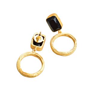 Gold Plated Brass Hoops Wholesale Drop Natural Semi Precious Stone Antique Brass Finish Hypoallergenic <b>Safe</b> Wear Premium B2B - Product Image 4