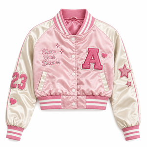 Chaqueta Varsity Corta de Satén Personalizada para Mujer con Parches Bordados, Chaqueta Bomber Ligera de Moda, Diseño Moderno 2026 - Product Image 6