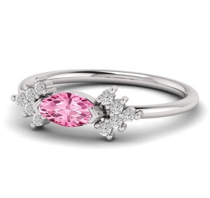 Anillo de Plata de Ley 925 con Turmalina Rosa Creada en Laboratorio, Piedra Marquesa, Media Flor, Relleno de Plata, Joyería Clásica y Moderna Hecha a Mano - Product Image 1