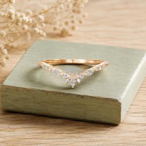 Minimalist Trendy Wedding Band Marquise & Round Lab Grown Diamond Curve 10k 14k 18k Solid Gold For Women Dainty <b>Stacking</b> <b>Ring</b> - Product Image 1