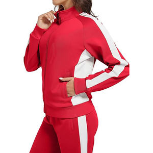 Survêtement pour femme à col montant avec fermeture éclair, en mélange polyester-coton, veste courte à dents métalliques contrastantes et pantalon de jogging - Product Image 4