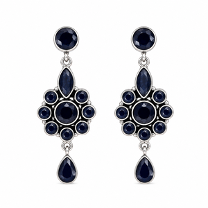 Wholesale Classic Brass <b>Oxidized</b> Silver Lovers Shape Blue Stone Charm Earrings Statement Women Direct Factory Hot Selling Fast - Product Image 1