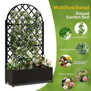 Round Metal <b>Planter</b> Box with 4 Wheels Trellis Privacy <b>Screen</b> for Climbing Plants & Vegetables Raised Garden Bed Trellis Gates - Product Image 3
