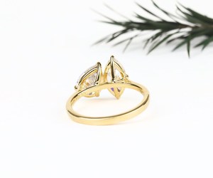 14K White Gold Rhodium Plated Luxury Toi Et Moi Engagement <b>Ring</b> with Pear Marquise Cut Lab Created Moissanite - Product Image 4