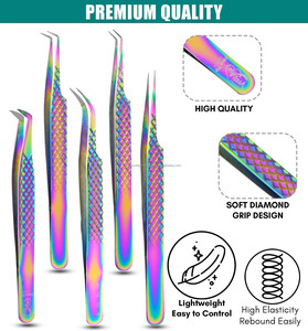 Custom eyelash extension Tweezer volume lash tweezers eyelash Tool Set Stainless Steel Eyelash Extensions Tweezers diamond grip - Product Image 4