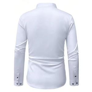 Camisa de Manga Larga de Mezcla de Seda Premium, Camisa Formal Blanca Clásica de Manga Larga, Camisa Negra Ajustada de Manga Larga, Estilo Urbano - Product Image 2
