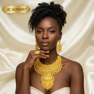 Conjunto de Collar y Pendientes con Dijes de Flores Estilo Marroquí Chapado en Oro de 24K para Mujer, Joyería de Boda con Cadena de Caja - Product Image 3