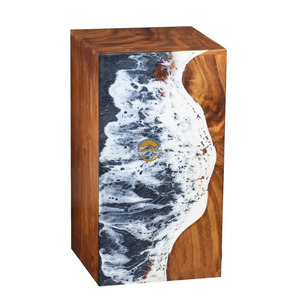 Ocean Inspired Resin & Natural Wood Cremation Urn Handmade Blue Wave Funeral Ashes Box by AYAANS - Product Image 6