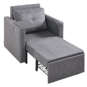 Divano Letto Convertibile con Tasca Laterale, Poggiabraccia e Tavolino, Schienale Regolabile in 5 Angolazioni, Misura Singola - Product Image 1