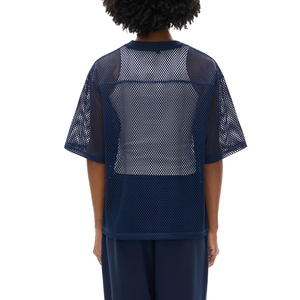Camiseta Casual de Malla para Mujer con Hombros Caídos, Oversize, Premium, Transpirable, de Moda, con Estampado Personalizado, Ropa de Boutique - Product Image 1
