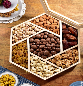 Caja de Madera de Alta Calidad para Frutos Secos con Tapa, Caja Hexagonal de Madera Hecha a Mano para Servir y Exhibir Frutos Secos, Caja de Exhibición de Lujo - Product Image 1
